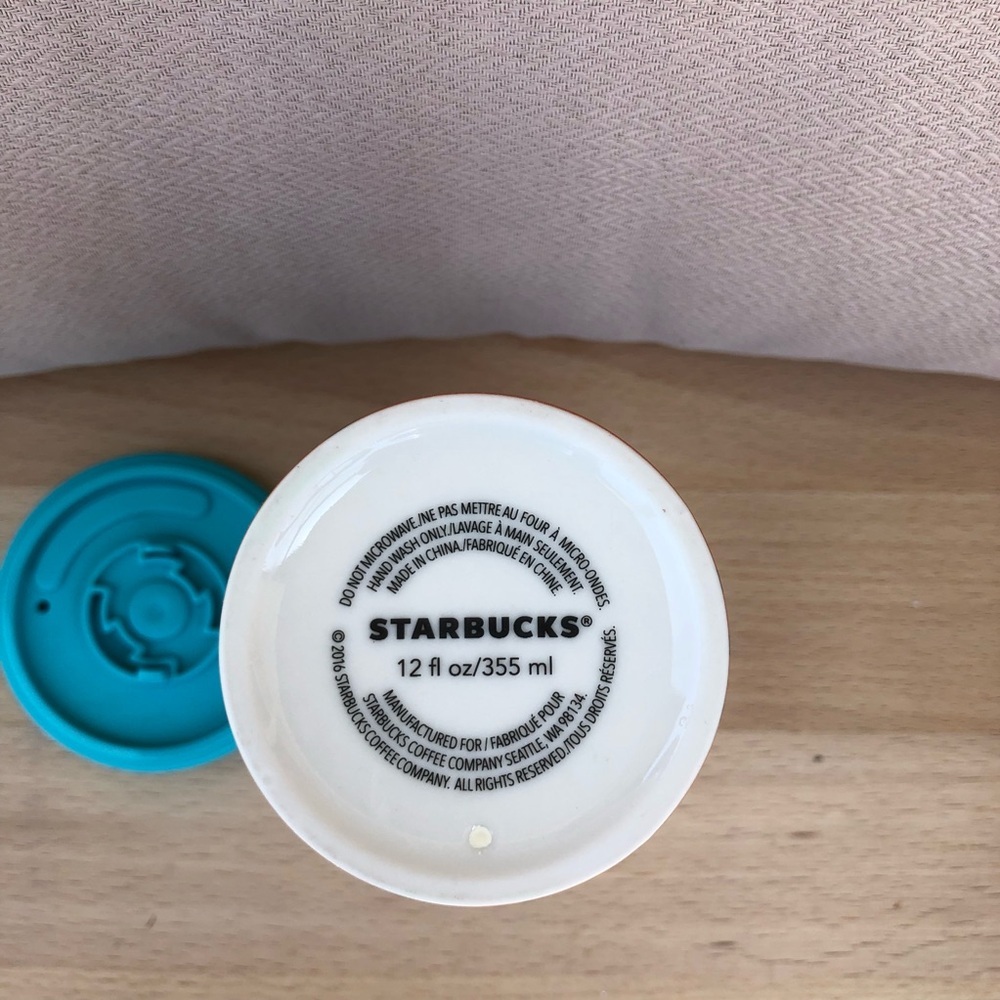 Starbucks 2016 Ceramic Stripes Sunset Palms Florida Travel Cup With Lid 12 Oz. - Picture 9 of 11